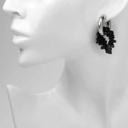 Earrings with the removable element "Transformer" Clover-heart, black color in silver-4