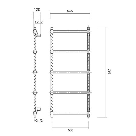Water heated towel rail Domoterm "vintage" P5, 500x950 mm, bronze-3