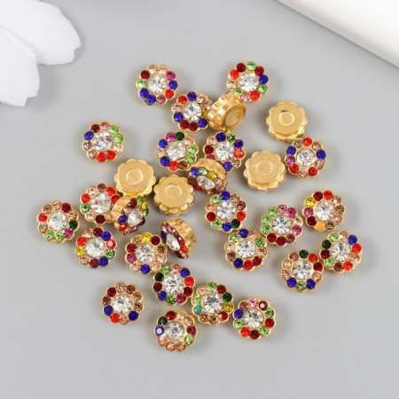 Decor for creativity plastic "Flower color crystals" set 30 pcs gold mix 0.8x0.8 cm