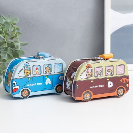 Piggy bank Metal with a lock "Beasts on the bus" MIX 11x5.5x6.7 cm-1