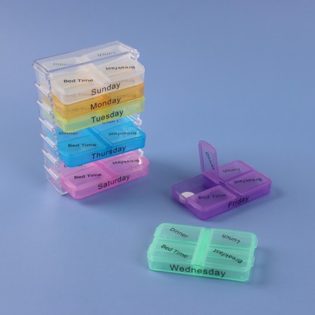 Taberteader-organizer "Week", English letters, morning/day/evening/night, 10 × 7.5 × 4 cm, 7 containers of 4 sections, multi-colored-3