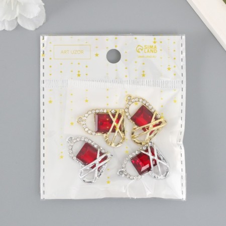 Decor for creativity metal, rhinestones "Heart in binding" MIX 2.7x2.2 cm-3