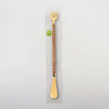 Massage - Chesalka, universal, with a spoon, wooden, 47 × 4 × 3 cm, yellow color-4