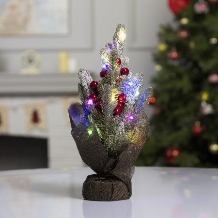 LED figure "Snow Christmas tree with berries", 12.5 × 28.5 × 7.5 cm, plastic, batteries CR2032x2, glow of multi