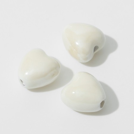 Ceramic beads "heart" 12 mm, (set of 3 pcs.), Beige color-1