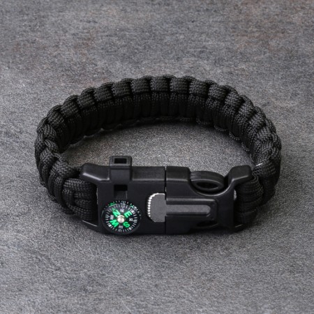 4B1 survival bracelet (paracord, compass, whistle, fire), black