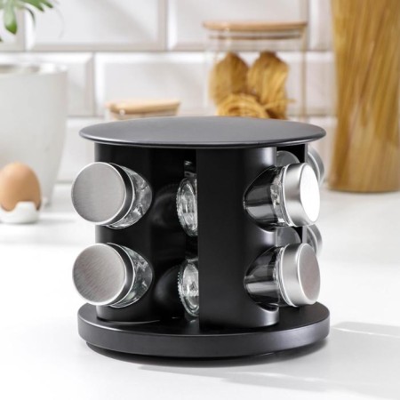 Set for glass spices on the stand “Chef”, 85 ml, 8 items, 19 × 16 cm, black color
