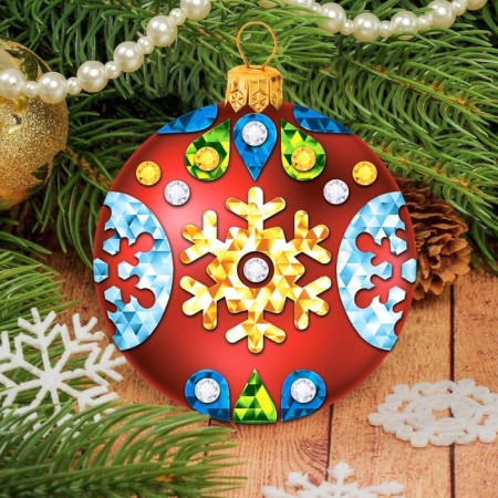 New Year's set for creativity. Decorating the Christmas tree ball with colored foil "New Year!"