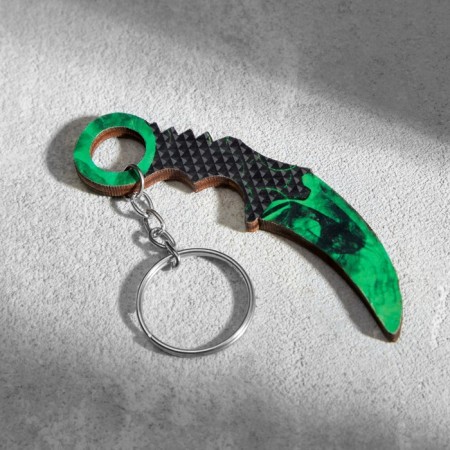 Wooden keychain "Cerambit" 8x3 cm emerald