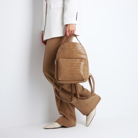 Women's backpack made of artificial leather with lightning, 1 pocket, beige color-6
