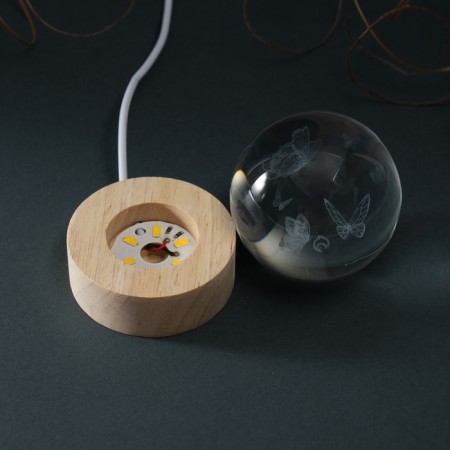 Souvenir Glass backlight "Ball. Butterfly" d = 6 cm stand wood, usb-9