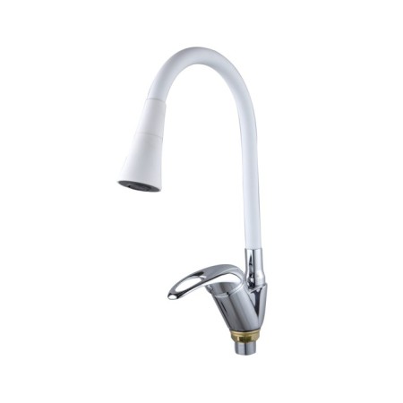 Fashun A4403+A7356 kitchen mixer, single -leaf, flexible spout, brass, white