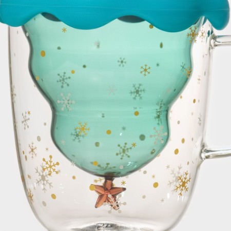 Glass mug with double walls and a Magistro “Christmas tree” lid, 250 ml-1