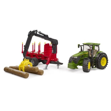 Tractor Bruder John Deere 7r 350 with trailer and 4 logs-4