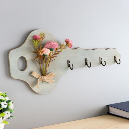 Decorative wood hooks "Key with a bouquet of flowers" 16.5x34x2.5 cm-1
