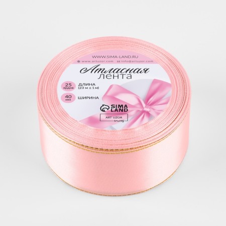 A satin ribbon "Golden threads", 40 mm × 23 ± 1 m, pink color No. 04-1