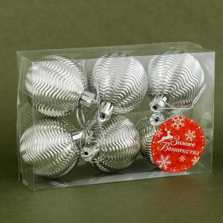 Set of balls plastic D-5 cm, 6 pcs "wave" silver-1