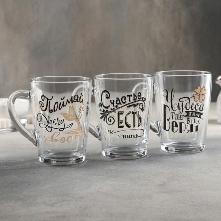 Glass mug “Wishes”, 300 ml, MIX drawing-3