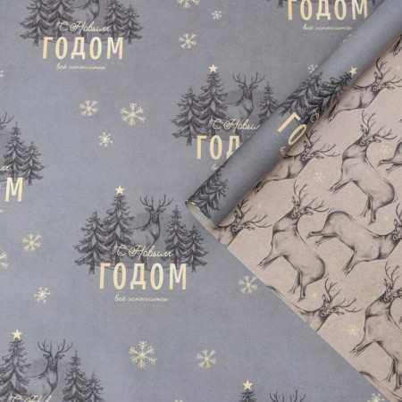 Paper packing glossy bilateral "deer", 70 x 100 cm, new year-1