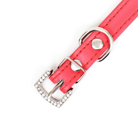 A collar with rows of 4 rows and rhinestones on a buckle, 38 x 1.5 cm, Osh 26-33, red-4