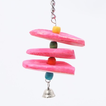 A toy for birds with a carapace carapace and beads, 14 x 6 cm, pink