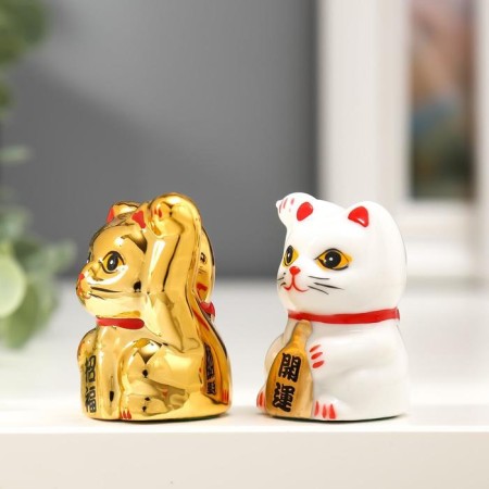 Souvenir ceramics "cat manki-naeko white and gold" set 2 pcs 5x3.3x3 cm-1