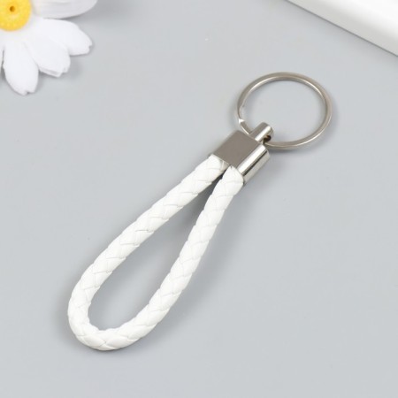 Keychain metal to the leatherette "strap" white 10x4 cm-1