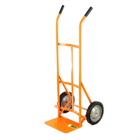 The trolley is manual, two -wheeled: load/p 130 kg, orange