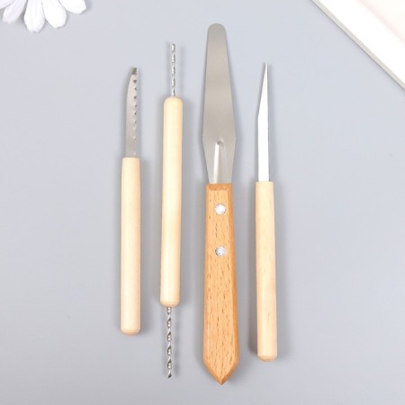 Tools for working with clay set 4 pcs wood, metal h = 12.5 13.5 17 and 17.5 cm