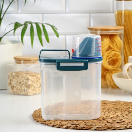 A plastic container for storing bulk products with a dispenser, 1 kg, 17 × 10.5 × 22 cm, the color is transparent-2