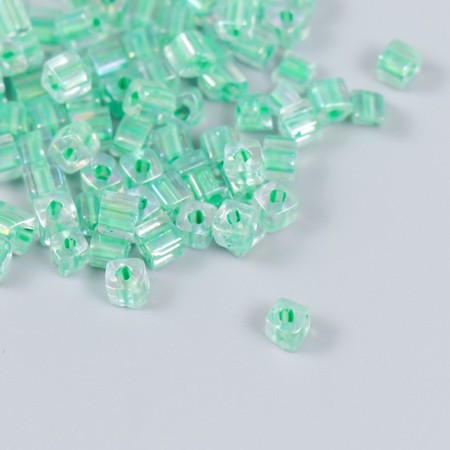 Glass beads 6/0 "cube. Translucent. Light green" 10 g