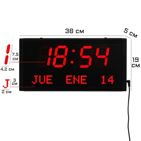 Electronic wall clock "Solomon", with an alarm clock, 38 x 19 x 5 cm, red numbers