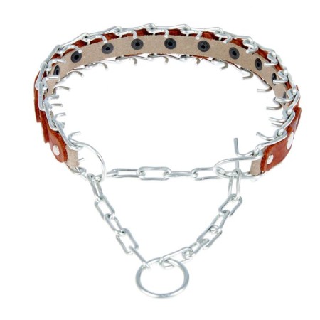 Collar strict wire zoonik, welded chain/leather, 3 mm, width 3 cm, Osh 50-70 cm, mix-1
