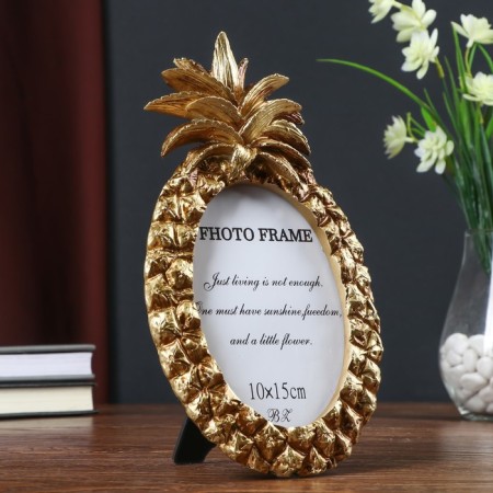 Polystone photo frame 10x15 cm "Pineapple" aged gold 25.5x14.3x2.2 cm-1