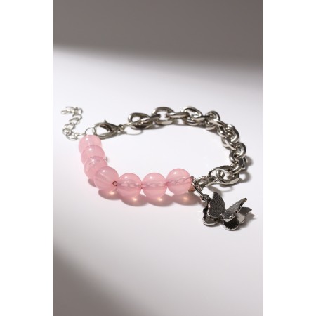 Bracelet "Butterfly" field, pink color in silver, l = 16 cm-2