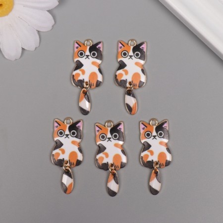 Decor for creativity Metal, enamel "Three -color cat" 4x1.5 cm-2