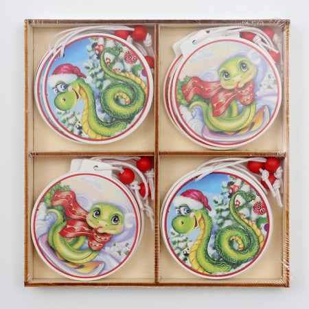 New Year! Set of suspensions in a wooden gift package, 12 pcs.-10
