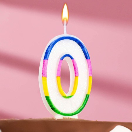 A candle for a cake with sparkles "Shiny rim", number "0", 7 cm-2