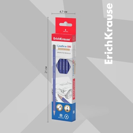 Chernographic pencil, Erichkrause "Grafica 100", V, Grifel D = 2.4 mm, wood, hexagonal, in the box-3