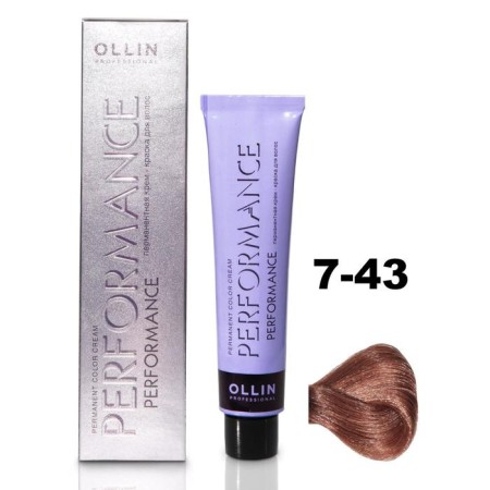 OLLIN PROFESSIONAL PERFORMANCE hair cream, tone 7/43 blunder copper-golden, 60 ml