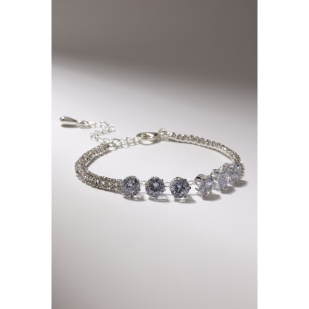 Bracelet with rhinestones "Zircon" Izk, path, white color in silver, 15cm-1