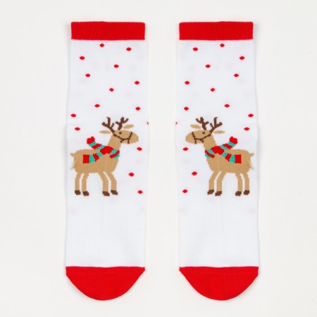 Women's socks "New Year's Deer", white color, size 23-25-1