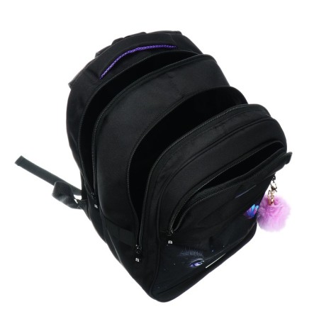 Youth backpack, 40 x 28 x 18 cm, ergonomic back, stavia "cat with a butterfly", black-7