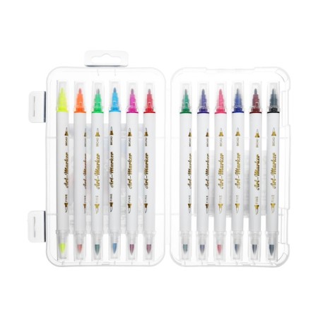 Set of markers 12 colors, bilateral, cystic and beveled tips-6
