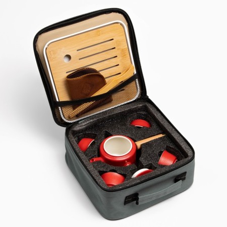 A set for the tea ceremony 9 items, 4 people, a cup of 40 ml, a kettle 250 ml, red-8