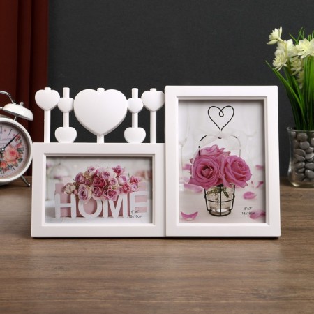 Photo frame Plastic in 2 photos 10x15, 13x18 cm "Hearts on threads" White 20.5x33x2 cm