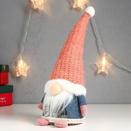 Interior light doll "Santa Claus in a pink knitted cap" 32x12x11 cm-3