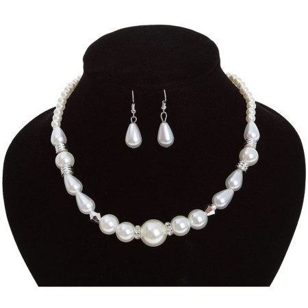 Set 2 objects: earrings, beads "pearl thread", white color in silver, 45 cm