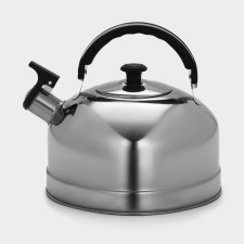 A kettle with a stainless steel whistle 