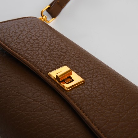 Bag Women's Messenger on the Textura valve, medium size, dark brown color-5